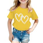 T-Shirt Girls Kid Girls Cute Graphic Print Cotton Top Round Neck Short Sleeve Tee Summer Casual Shirt Girls' Lightweight Soft T-Shirts School Tee Christmas T-shirt Age 3-12 (05-Yellow, 8-9 Years)