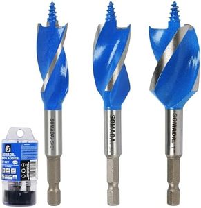 SOMADA Auger Drill Bit Set for Wood, 3-Piece, 5/8", 3/4" and 1" Inch Size, 4-Inch Long with Storage Case, Impact Wood Auger Set with Quick Change