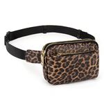 UTO Fanny-Pack-for-Women-Belt-Bag Leather Vegan Waist Pack Lightweight Travel Chest Crossbody Shoulder Purse Light Zena Leopard Print Apricot Camel CA