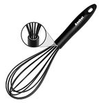 Anaeat 26cm Silicone Balloon Whisk, Perfect for Non-Stick Cookware, Milk and Egg Beater Blender, Heat Resistant Kitchen Whisks for Whisking, Cooking, Baking, Beating, Frothing & Stirring (Black)