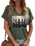 Womens Fall Pumpkin V Neck Shirt Funny Halloween Thanksgiving Graphic Short Sleeve Tee Holiday Autumn Tops, H-green, Medium