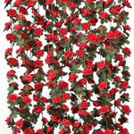 KHOYIME 8 Pack 64 FT Artificial Flower Garland, Fake Red Roses Vines Silk Flowers Faux Plastic Outdoor Hanging Floral Ivy Garland Decoration for Wedding Arch Bedroom Home Wall Backdrop Room Decor