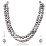 Ratnavali Jewels Imitation Pearl 10MM Bead Size Double Strand Necklace Pearl Moti Mala Jewellery Set with Earrings for Women Girls