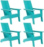 Resin TEAK Modern Adirondack Chair Set of 4, All Weather Plastic Outdoor Chairs for Fire Pit, Campfire, Patio, Porch, Comfortable Seat for Long Relaxation, Up to 300 lb Capacity - Aqua Blue