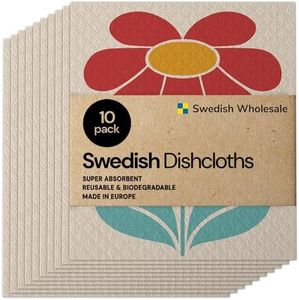 Swedish Wholesale Swedish DishCloths for Kitchen- 10 Pack Reusable Paper Towels Washable - Eco Friendly Cellulose Sponge Microfiber Dish Cloths - Kitchen Essentials - Retro Flower