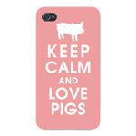 Apple Iphone Custom Case 4 4s White Plastic Snap on - Keep Calm and Love Pigs w/ White Silhouette