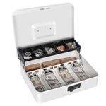 Cash Box with Combination Lock, Metal Money Box for Cash Register, Large Cash Lock Box for Money Safe 11.8" x 9.4" x 3.54" White