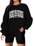 God is Good Sweatshirt Christian Shirts for Women Oversized Jesus Religious Pullover Bible Verse Inspirational Tops, Black, Medium