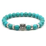 El Regalo 8mm Turquoise Beads Owl Braided Rope Unisex Bracelet for Girls/Boys/Men/Women Bohemian Jewelry Gift