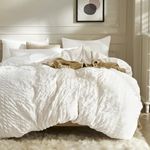 JELLYMONI White Duvet Cover Oversized King Size, 3pcs Washed Microfiber Bedding Set, Soft Breathable Seersucker Duvet Cover Set with Zipper Closure and Corner Ties for All Seasons