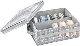 mDesign Gift-Wrapping Ribbon Storage Box with Handles - Holiday Bow Organizer Container with Lid - Christmas Giftwrap Ribbon Holder - Gift Storage Tote Bin and Bow Station with Polka Dots - Gray