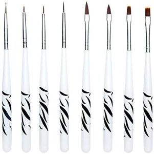 8 Pezzi Pennelli per Unghie,Pennello Gel Unghie, Spazzola di Arte del Chiodo per Nail Art Design, Gel Ricostruzione Pennelloper Unghie,Nail Art Pennelli Set per Painting Detailing