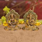 Collectible India Laxmi Ganesh Set Idol Showpiece Metal Gold Plated Lakshmi Ganesha Idols for Diwali Gifts Puja (Set 1)