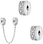 Annmors 925 Sterling Silver Clips Safety Chain Bead Charms for European Bracelets and Necklace Beads with 5A Cubic Zirconia, Christmas, Valentine's Day, Mother's Day, Gift Tag for Women and Girls,