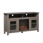 Walker Edison Glenwood Rustic Farmhouse Glass Door Highboy Fireplace TV Stand for TVs up to 65 Inches, 58 Inch, Driftwood