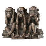 Design Toscano Hear-No, See-No, Speak-No Evil Monkeys Animal Statue Three Truths of Man Figurine, 17.75 cm, Polyresin, Bronze Finish