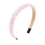 Gmmidea Crystal Rhinestone Headbands for Women Girls Bling Sparkly Headband Beaded Padded Hair Band Holiday Wedding Hair Accessories Light Pink