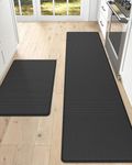 DEXI Kitchen Rugs and Mats 2 Pieces Cushioned Comfort Anti Fatigue Standing Kitchen Runner Floor Rug for Kitchen Sink Set of 2, 17"x29"+17"x79", Black