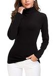 EXCHIC Women’s Turtleneck Sweater Cable Knitted Solid Pullover Top (L, Black)