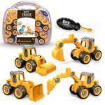 JoyGrow Take Apart Toys,4 pcs DIY Truck Car Toys Set for 3 4 5 6 7 Year Old Boys Girls, Construction Engineering STEM Learning Toys Building Play Set for Kids Children with Carry Case (Yellow)