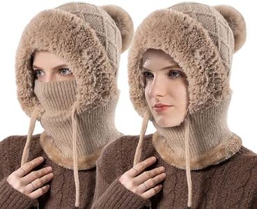 3 in 1 Beanie Hat for Women, 3 in 1 Beanie Hat with Scarf and Mask, Warm Knitted Windproof for Outdoor Skiing Hiking (Brown 1Pcs)