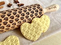 Rolling pin PAW-HEARTS. Wooden embossing rolling pin with paw pattern. Embossed cookies. Pottery. Birthday gift. Dog cat pet lover