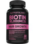 Biotin 10000MCG Hair Vitamins For Hair Growth Women - Promotes Healthy Skin & Nail Growth - Supports Muscle Function - Biotin Supplement - Hair Growth Products for Women - 60 capsules