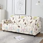 HOKIPO Elastic Stretchable Universal Sofa Cover 3 Seater, Beige Brown Leaves (NEW-AR-4095-D20)