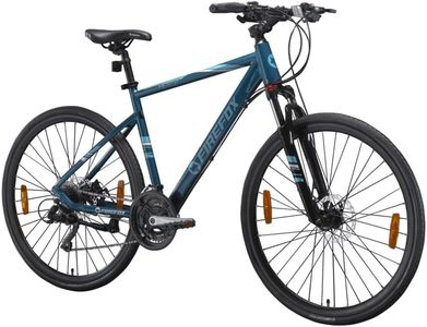 Firefox Meteor 21 Speed Unisex Hybrid Bicycle for Mens | Front Lockout Suspension | Disc Brakes | 98% Assembled Cycle | Blue