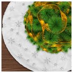 Jsdoin Christmas Tree Skirts, 36 Inch White Plush Double Layers Tree Skirt with Silver Snowflake Printed, Xmas Tree Base Cover for Christmas New Year Home Decoration(90cm)