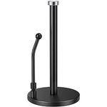 SMARTAKE Paper Towel Holder, Paper Towel Dispenser Standing Weighted Base Non Slip, Spring Arm Fit Most Size Paper Roll, Stainless Steel Paper Towel Holder for Home Kitchen Countertop Tabletop, Black