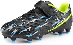 Stelle Boys Girls Soccer Cleats Firm Ground Kids Soccer Shoes Athletic Outdoor Lightning Pattern Football Shoes for Toddler/Little/Big Kid(Black Voltage,4MB)