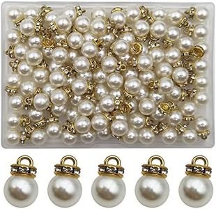 INSPIRELLE 100pcs Ivory ABS 10mm Pearl Beads with Gold Cap Rhinestone Charms Pendants for Dangle Jewelry Making and DIY Craft Accessories