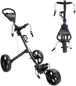 KAIGITE 3 Wheel Golf Push Cart, Lightweight Folding Golf Buggy, Adjustable Elastic Straps, Foot Brake Scorecard Cup Holder, Large Wheels for Different Terrains