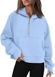 AUTOMET Womens Hoodies Half Zip Sweatshirts Fleece Jackets Tops Oversized Pullover Fall Outfits 2024 Winter Fashion Clothes LightBlue S