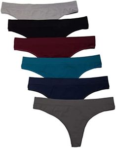 Kalon 6 Pack Women's Nylon Spandex Thong Underwear (Medium, Winter)