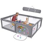 HyperEden Baby Playpen, 180x150cm Large Playpen for Babies and Toddlers, Safety Playard with Anti-Collision Foam, Indoor & Outdoor Kids Activity Center, Grey