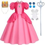 bibeikele Princess Kids Costume Dress up Girls Outfit with Crown Wand Earring Gloves 5-6Years(TAO3-120)