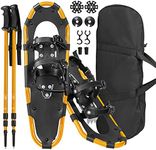 Goplus Snow Shoes for Men Women Youth Kids, Light Weight Aluminum Terrain Snowshoes with Anti-Shock Trekking Poles and Carrying Tote Bag, Snow Mud Baskets Included, 21/25/ 30 Inches (Gold, 25")