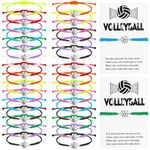 Tondiamo 50 Sets Volleyball Bracelets Volleyball Charm Bracelet Bulk for Teen Girls Adjustable Volleyball Braided Rope Bracelet with Wish Card Gifts for Girl Teens Sport Team Players (Rainbow Colors)