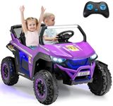 OLAKIDS 2 Seater Kids Ride On UTV, 12V Electric Truck Car with Remote Control, Power Wheel, Battery Powered Vehicle with Music, 4 Wheels Suspension, Bluetooth, MP3, USB, FM, Horn (Purple)