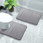 Yimobra Memory Foam Bath Mat Set, 2 Piece Soft Bathroom Rugs, 43x61 cm and 61x51 cm U-Shaped Bathroom Rugs, Toilet Mat, Water Absorption, Non Slip, Thick, Dry Fast for Bathroom Floor Mat, Grey