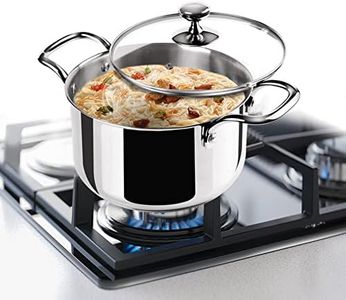 MILTON Pro cook Triply Stainless-Steel Casserole Handi/Stock Pot/Biryani Pot with Glass Lid 14 cm, 1.2 Litre, Cook-N-Serve Bowl, Gas and Induction Friendly, 2 Years Warranty