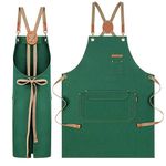 Genixart Chef Apron for Men Women with Pockets, Cotton Canvas Apron for Kitchen Cooking Baking Artist Painting, Cross Back Work Aprons for Shop, Garden, Restaurant, Cafe, Barista, M to XXL (Green)