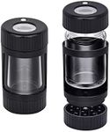 Stash Jar Light-Up LED Glass Air Tight Storage Jars Smell Proof Jar 8 Times Magnifying Viewing Jar,Glow Jar with Grinder,Portable Herb Container 110ml,Keep Herbs Dry and Fresh (Black, With Grinder)