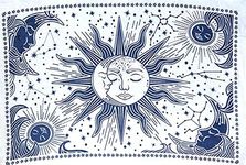 ICC Sun and Moon Tapestry Wall Hanging Room Decor Bedroom Aesthetic Tapestries Mystic Art Ceiling Blanket Home Psychedelic Hippie Mystical Star Beach White And Blue 30 x 40 Inches