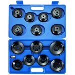 DASBET 15PCS Oil Filter Cap Wrench Tool, Cup Type Oil Filter Socket Wrench Set with 3/8 Inch Drive, Oil Canister Socket Service Kit with 1/2 inch Adaptor