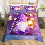 Castle Fairy Purple Gnome Duvet Cover Queen Size,Cartoon Cat Comforter Cover with 2 Pillowcase for Teens Adults,Kids Magic Theme Bedding Set,Stars Starry Sky Breathable 3 Pieces Decorative Bed Cover