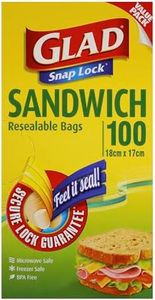 Glad Snaplock Resealable Sandwich Bags, BPA Free, Microwave & Freezer Safe, 100 Count