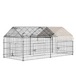 PawHut Indoor Ferret Cage Metal Chicken Run, Outdoor Dog Kennel Catio with Water-Resistant Cover, Portable Small Animal Playpen for Rabbit Guinea Pig, 86.5" x 40.5" x 40.5", Beige